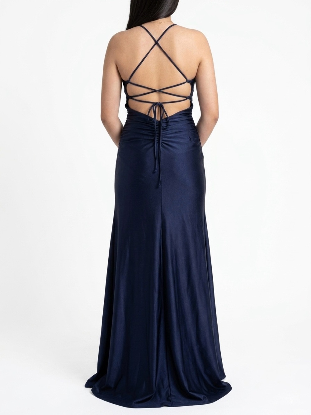Scala Navy Strappy Open-Back Evening Elegant Dress